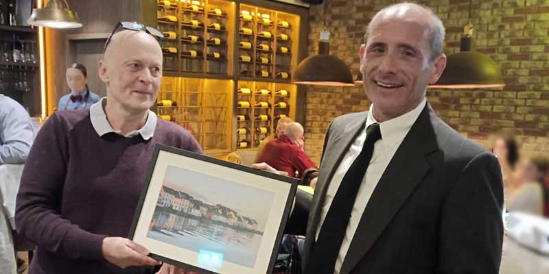 Commodore Martin Roe and Volunteer of the Year 2023 Keith O'Hara at Galway City Sailing Club Christmas social in Harbour Hotel, Galway.